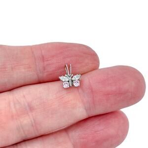 Estate Sterling Silver 925 Pink Cubic Zirconia Butterfly Charm Pendant